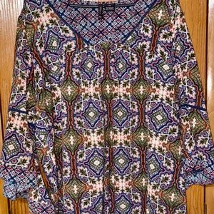 Bohemian Print Women's Plus Sz 3X Top Wide Flowy Sleeves